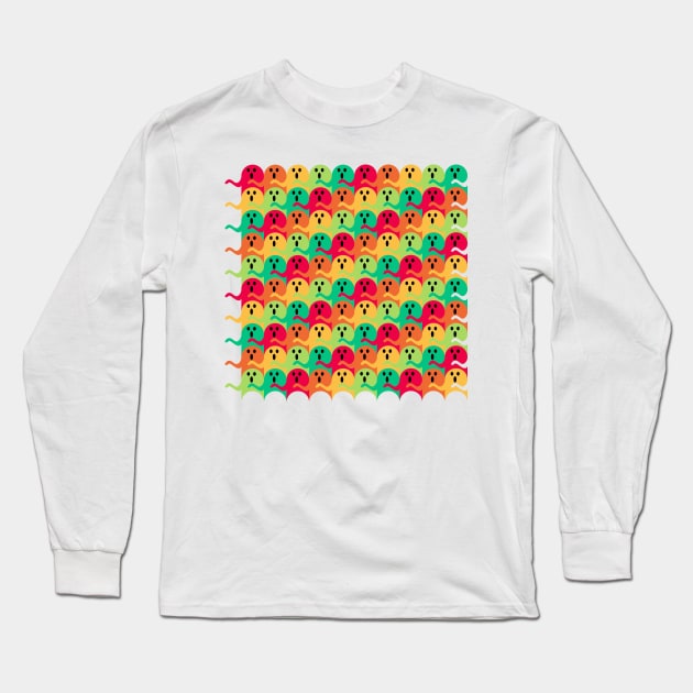 Ghost Tessellation Pattern (Retro Color) Long Sleeve T-Shirt by inotyler